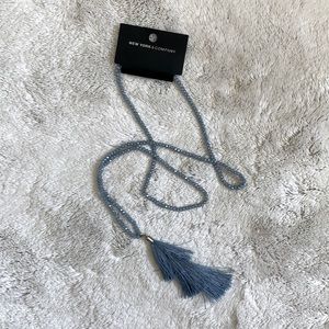 NWT NY&Co Blue beaded tassel long necklace